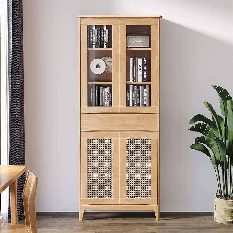 实木书柜客厅落地藤编书架现代书房组合书橱北欧展示柜收纳展示,淘宝优惠券,粉丝福利购,淘宝优惠卷