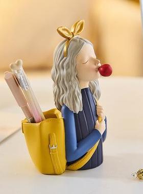 书桌可爱艺术笔筒摆件创意女生可爱女孩办公室桌面化妆刷收纳礼物