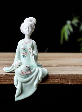 陶瓷工艺品琴棋书画侍女玄关禅意家居装饰品创意客厅书房酒柜摆件