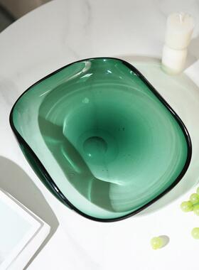 加厚艺术玻璃可达豪华水果板深绿色储物托盘客厅样板房售楼处现代