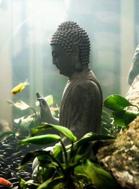 禅复古佛像创佛像造景假山意鱼缸装饰桌盆面景微景观水陆缸造景意