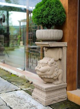 陋石坊彷石狮子摆件石雕门墩抱鼓石一对户外庭院造景布置花园装饰