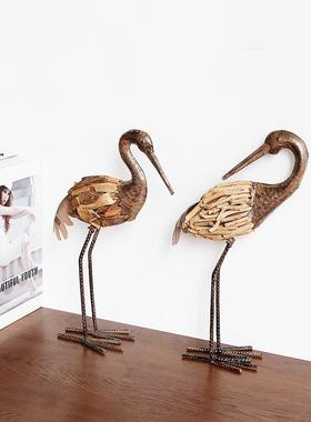 木制覆古老动物起重机铁小装饰品手工桌面家庭入口办公室开业创意