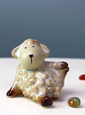 小绵羊陶瓷摆件欧式田园家居装饰品茶宠生肖羊客厅摆设送生日礼物