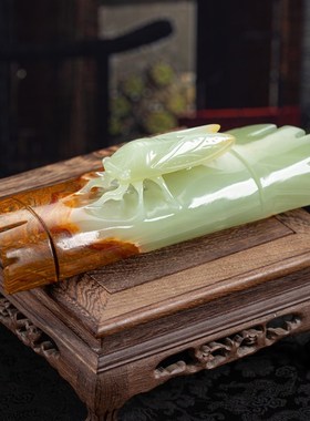 石诚记知足常乐摆件创意原石奇石天然玉石工艺品书房办公桌蝉摆设