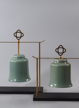 新中式创意陶瓷吊钟摆件办公室桌工艺品样板房间家居客厅软装饰品