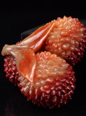 定做红石寿山石摆件精品天然石雕摆件精雕荔枝手把件硕果累累名利