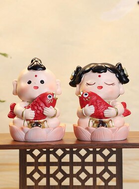 爱善财童子树脂小家居办公饰品载国潮公仔
