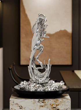 鱼跃龙门艺术雕塑落地大摆件轻奢高级感酒店别墅客厅样板间装饰品
