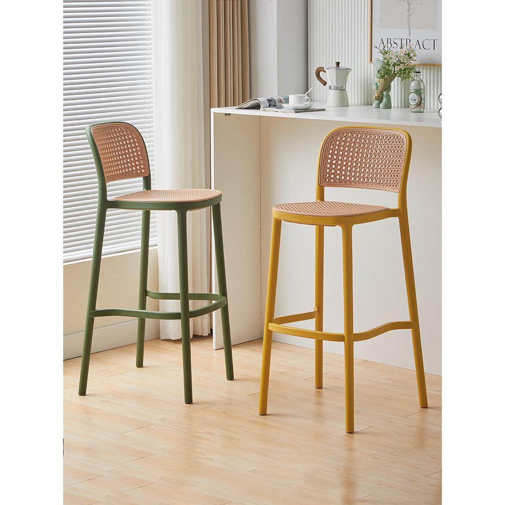 现代简约塑料吧椅靠背高脚凳北欧吧台椅家用阳台高椅子仿藤编餐椅,淘宝优惠券,粉丝福利购,淘宝优惠卷