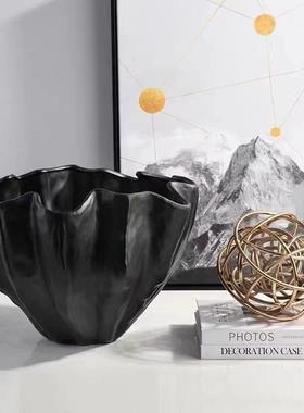 树脂黑色异形花器北欧轻奢创意家居客厅玄关办公室桌面装饰品摆件