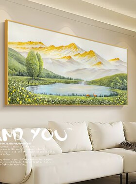 手绘油画金山聚宝盆招财鹿现代客厅沙发背景装饰画办公室挂画