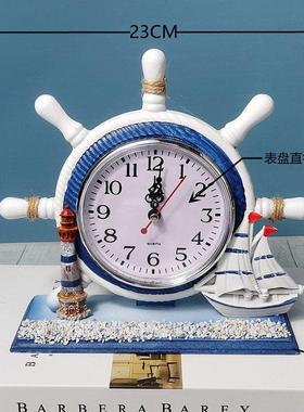 地中海风摆设座钟表小摆件灯塔抽纸盒桌面书房台钟非闹钟客厅卧室