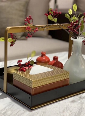 新金属提篮盘分格盒铁艺样板房间客厅茶几提盒软装饰品