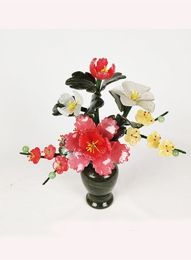 新中式简约玉石花瓶摆件盆景轻奢客厅玄关插花创意工艺品干花摆设