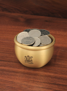 铜缸摆件百福缸纯黄铜烟灰缸招米缸聚宝盆家居客厅装饰品开业礼品