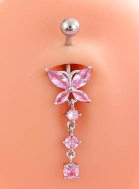 跨境热销欧美时尚铜镶锆石粉色系列穿孔肚脐环外贸直售亚马逊