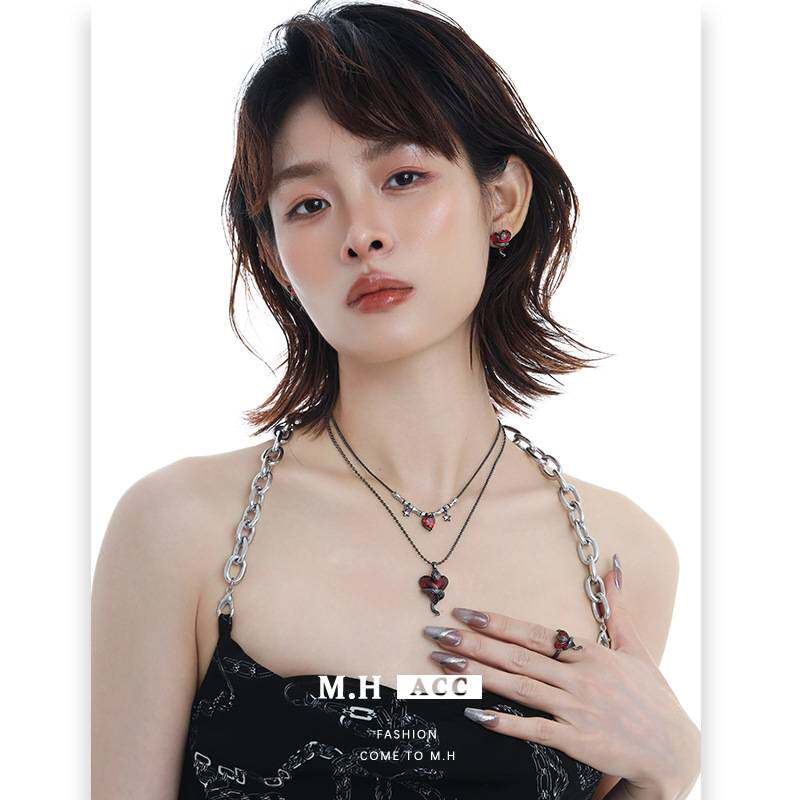 Burgundy Love Spirit Snake Series Original Design Niche Unique High-end Dark Style Personalized Necklace Earring Ring