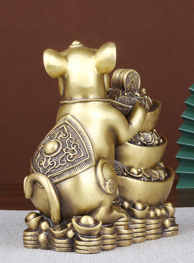 纯铜生肖鼠福禄鼠金钱元宝鼠聚宝盆鼠摆件生日礼物客厅办公室装饰