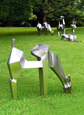 定制BXG-L05户外锈梅花不鹿塑雕简约现代镜面几何铁艺动物钢园林