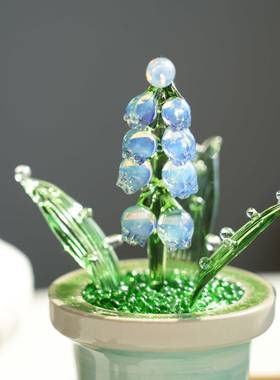 琉璃手花作进口变色料铃兰花栽治愈桌桌面摆盆DRH件书仿真装饰品