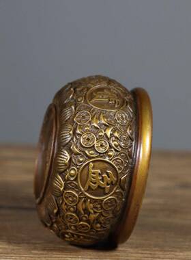 DNN宝纯钱铜元宝币聚盆招财进莲花底铜缸家居客厅酒柜玄关装饰宝