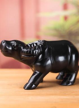 天然牛黑玉牛摆件厅黑曜石黑色水墨牛摆件QVF客玄关风水招财生肖