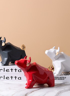 新中式轻奢动f物牛造型陶瓷工艺品摆件家居样板房酒店会所软装饰