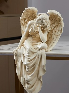 创意雕塑复古坐姿少女天使女孩摆件家居客厅阳台桌面装饰品