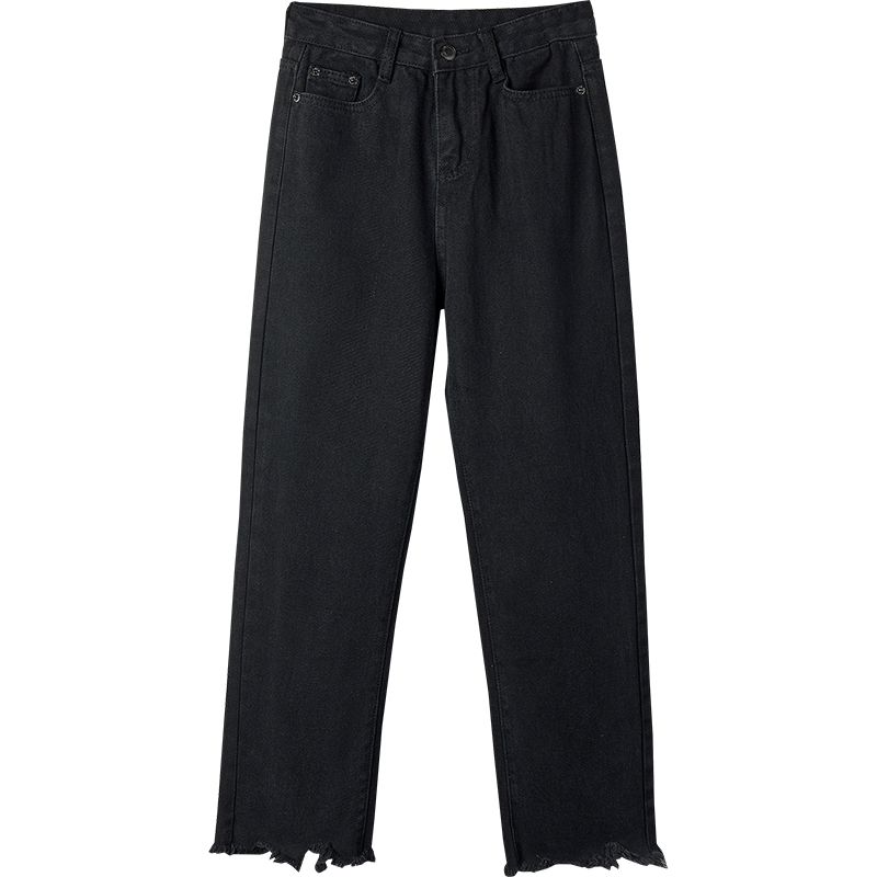 300斤大尺码女装胖mm牛仔裤女毛边梨形身材黑R色遮胯显瘦直筒裤子 - 图3