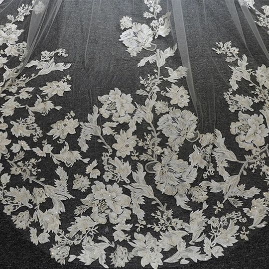 新娘结婚复古森系婚礼蕾丝头纱扇形大教堂带发梳高端长款拍照头饰