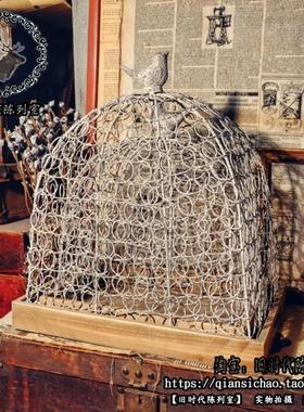 美式做旧铁艺+木托盘 鸟笼花笼 花托 橱窗酒吧咖啡厅陈列工艺品