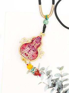 宋锦真丝葫芦项链国风彩色简约红色古风纯手工