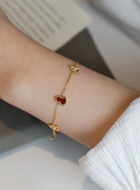 高品质不掉色~新中式复古红葫芦微镶手链女小众设计感高级轻奢