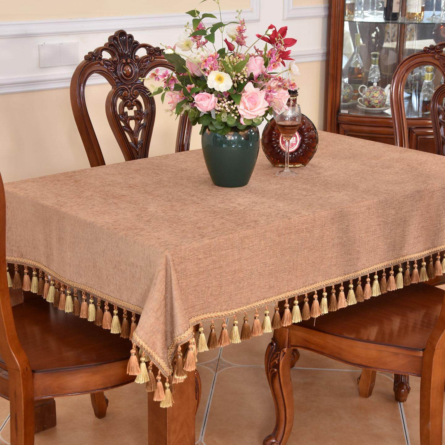 2025新款轻奢欧式圆桌布艺穗子餐桌台布咖啡色可定制加厚转盘,淘宝优惠券,粉丝福利购,淘宝优惠卷