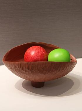 0侘寂风中式树脂果盘摆件酒店餐厅贝壳形装饰盘客厅桌面家居收纳