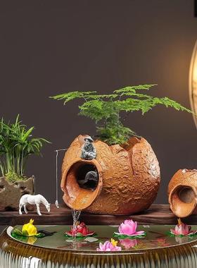 0古法养鱼流水循环水陶罐缸装饰品办公室庭院造景喷泉搭配摆件