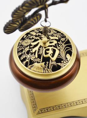 0宏达 烤色铜吊炉 松鹤延年 迎客松香炉中式家居铜器摆件