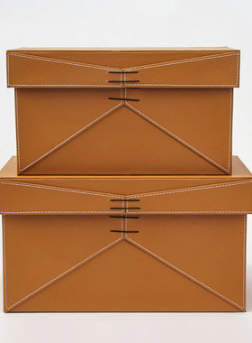 样板间首饰收纳盒衣帽间衣柜皮质储物盒整理盒卧室软装饰品摆件