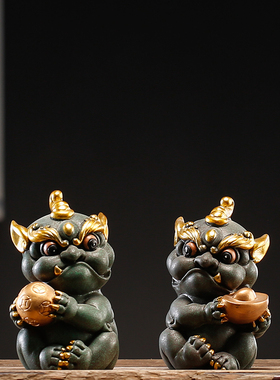青砂石招财喜狮迎门茶宠家居客厅石狮子鱼缸装饰礼品
