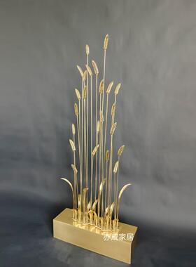 轻奢玄关黄水晶紫水晶麦穗纯铜装饰品客厅书房电视柜酒柜细长摆件