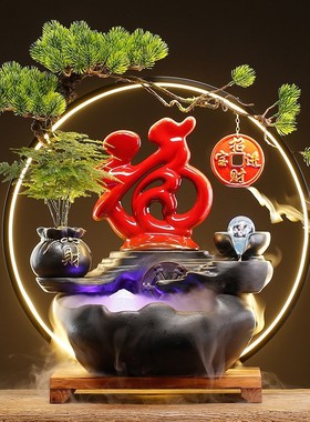 创意招财猫流水客厅办公室装饰摆件桌面循环水新中式送礼开业礼物