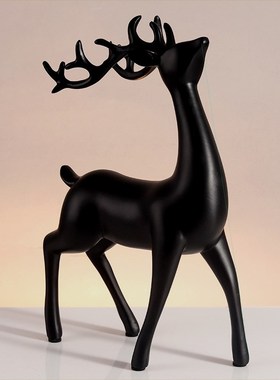 黑白色麋鹿一对软装轻奢风家居装饰工艺品酒柜电视柜摆件家居饰品