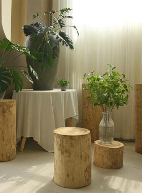 实木木桩树桩摆件原木造景木墩子茶几服装店床头柜花架木头桩子