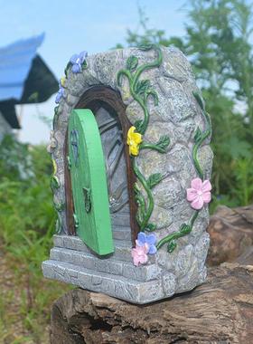 跨境仙女花园石门楼梯太阳能庭院树脂摆件花园家居装饰树脂工艺品