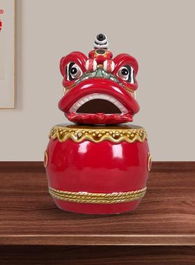 国潮醒狮舞狮中式小摆件玄关博古柜电视柜桌面陶瓷狮子头装饰摆设