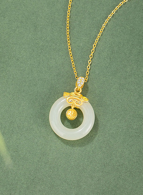 和田玉平安扣项链女新款纯银