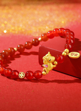 红玛瑙生肖马手链女款纯银