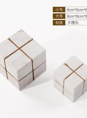 创意极简正方形几何摆件电视柜售楼处样板房现代家居大理石装饰品