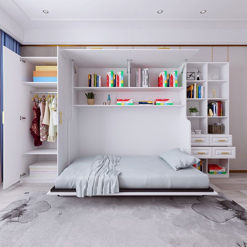 现代简约多功能书桌书柜一体床隐形床顶柜衣柜小户型者叠床可定制,淘宝优惠券,粉丝福利购,淘宝优惠卷